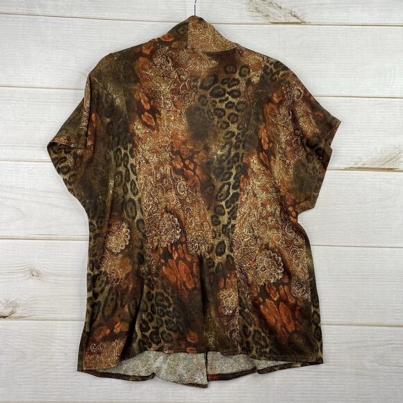 Chico's Cardigan Sz 2 L Brown Animal Print Tie Front USA Made Retro 90s Y2K Knit - Picture 9 of 10